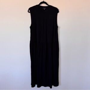 Eileen Fisher Size L Crewneck Sleeveless Tiered Drop Waist Black Dress
